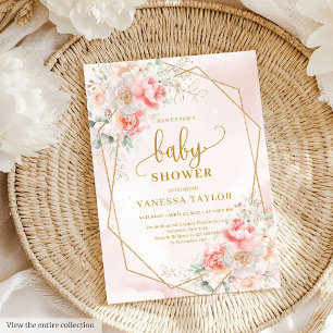 Chic blush roze en gouden meisje baby shower uit t kaart