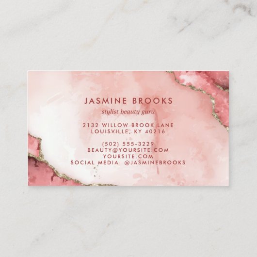 Chic Blush Roze en Gouden Waterverf Visitekaartje (Achterkant)