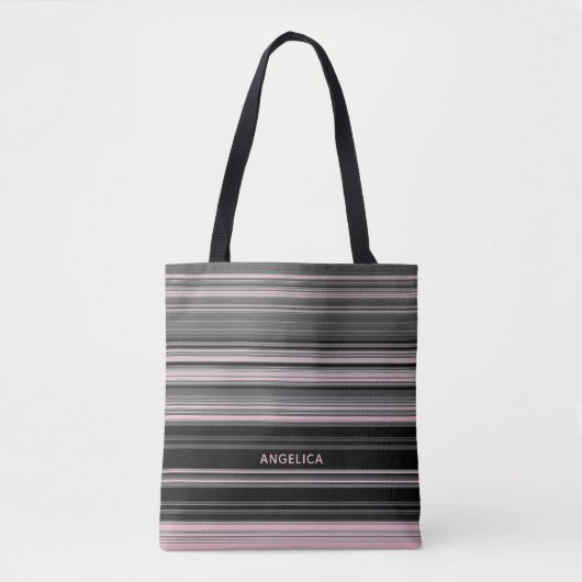 Chic Blush roze en zwarte strepen met naam Tote Bag (Voorkant)