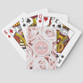 Chic blush roze florale monogram naam pokerkaarten (Achterkant)