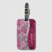 Chic blush roze fuchsia glitter blad monogram bagagelabel (Voorkant (verticaal))