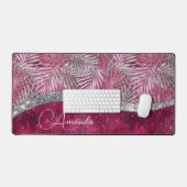 Chic blush roze fuchsia glitter blad monogram bureaumat (Keyboard & Muis)