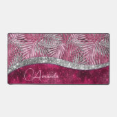 Chic blush roze fuchsia glitter blad monogram bureaumat (Voorkant)