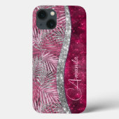 Chic blush roze fuchsia glitter blad monogram Case-Mate iPhone case (Achterkant)