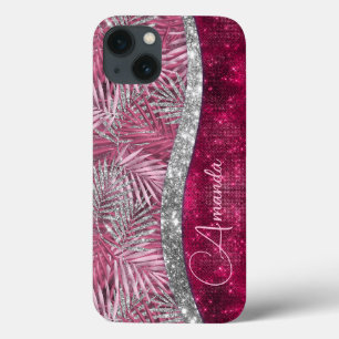 Chic blush roze fuchsia glitter blad monogram Case-Mate iPhone case
