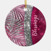 Chic blush roze fuchsia glitter blad monogram keramisch ornament (Voorkant)