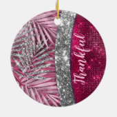 Chic blush roze fuchsia glitter blad monogram keramisch ornament (Achterkant)