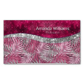 Chic blush roze fuchsia glitter blad monogram magnetisch visitekaartje (Voorkant)