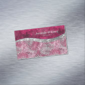 Chic blush roze fuchsia glitter blad monogram magnetisch visitekaartje (Voorbeeld)