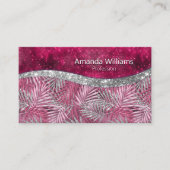 Chic blush roze fuchsia glitter blad monogram visitekaartje (Voorkant)