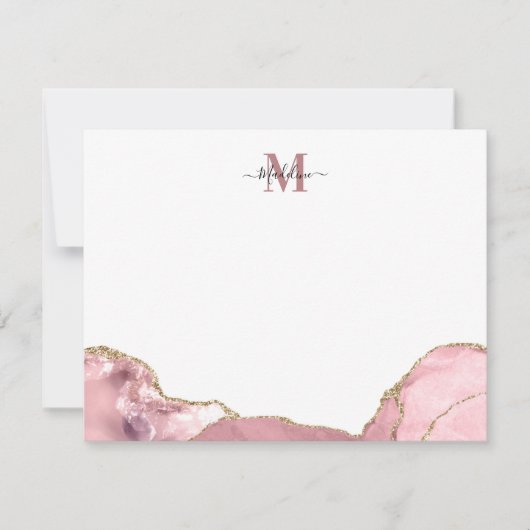 Chic Blush Roze Geode Marble Monogram Nota C Notitiekaartje (Voorkant)