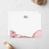 Chic Blush Roze Geode Marble Monogram Nota C Notitiekaartje (Voorkant / Achterkant in situ)
