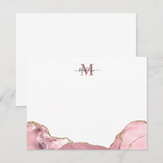 Chic Blush Roze Geode Marble Monogram Nota C Notitiekaartje (Voorkant / Achterkant)