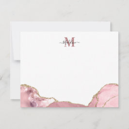 Chic Blush Roze Geode Marble Monogram Nota C Notitiekaartje