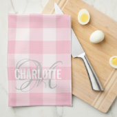 Chic blush roze gingham monogram theedoek (Quarter Fold)