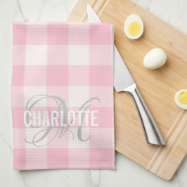 Chic blush roze gingham monogram theedoek