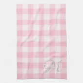 Chic blush roze gingham monogram theedoek (Verticaal)