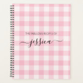 Chic blush roze gingham script naam recept planner (Voorkant)
