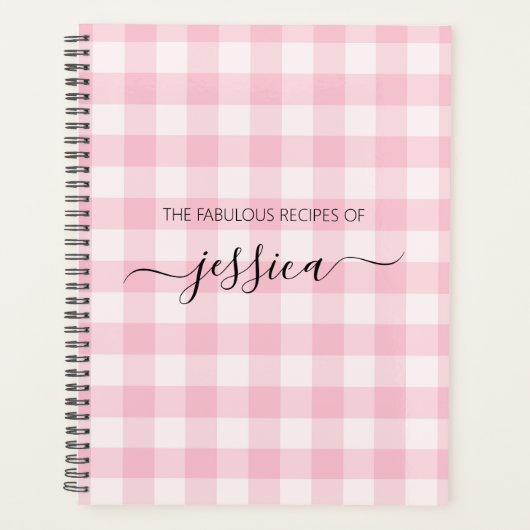 Chic blush roze gingham script naam recept planner (Voorkant)