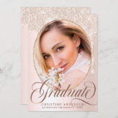 Chic Blush Roze Glitter Fotogradatie Partij Kaart (Voorkant / Achterkant)