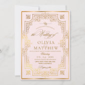 Chic Blush Roze & Goud Flora Script Wedding Kaart (Voorkant)