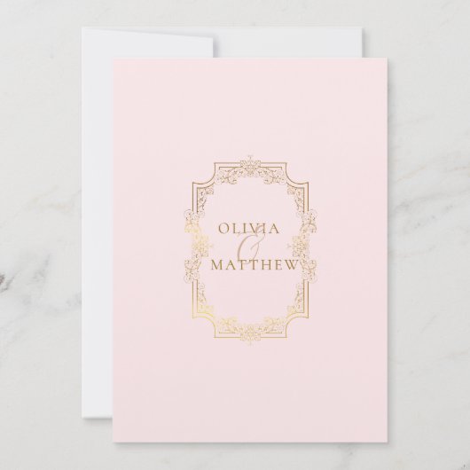 Chic Blush Roze & Goud Flora Script Wedding Kaart (Achterkant)