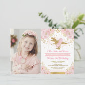 Chic Blush Roze Gouden Dinosaurus T Rex Meisje Ver Kaart (Staand voorkant)