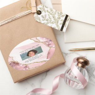 Chic Blush Roze Gouden Glitter Marmeren Fotobedrij Ovale Sticker