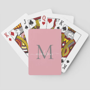 Chic Blush Roze Grijs Monogram Girly Modern Script Pokerkaarten