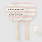 Chic blush roze iory stripes script Vrijgezellenfe Handwaaier (Voorkant en achterkant)