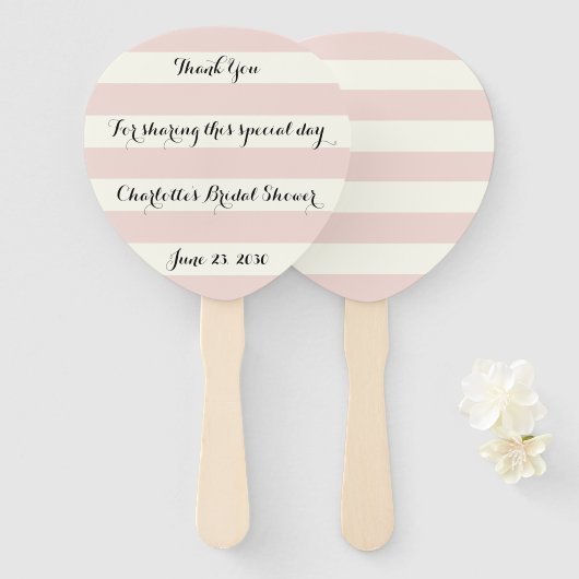 Chic blush roze iory stripes script Vrijgezellenfe Handwaaier (Voorkant en achterkant)