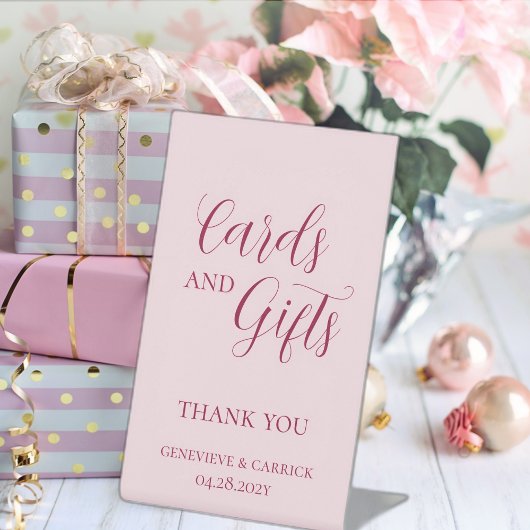 Chic Blush Roze Kaarten & Geschenken Trouwen Reclamebord Met Voetstuk