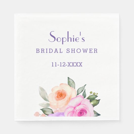 Chic Blush Roze Lila Bright Rozen Vrijgezellenfees Servet (Voorkant)