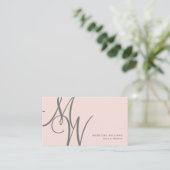 Chic Blush Roze Moderne Initialen van het Monogram Visitekaartje (Staand voorkant)