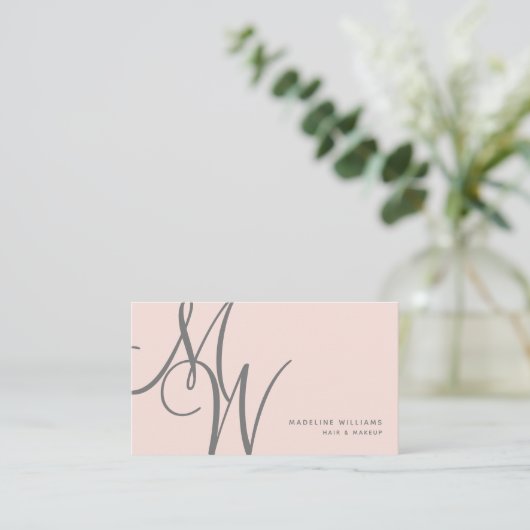 Chic Blush Roze Moderne Initialen van het Monogram Visitekaartje (Staand voorkant)