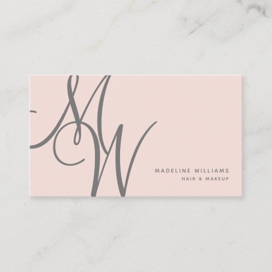 Chic Blush Roze Moderne Initialen van het Monogram Visitekaartje (Voorkant)