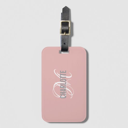 Chic blush roze monogrammatica name bagagelabel (Voorkant (verticaal))