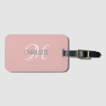 Chic blush roze monogrammatica name bagagelabel