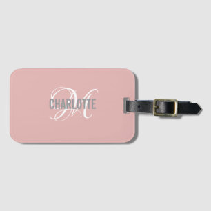 Chic blush roze monogrammatica name bagagelabel