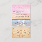 Chic Blush Roze Paarse Harten Zand RSVP Informatiekaartje (Achterkant)