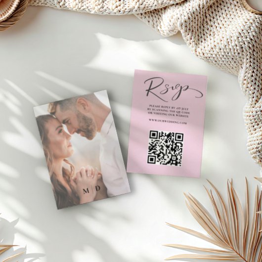 Chic Blush Roze QR Code RSVP Huwelijk Kaartje