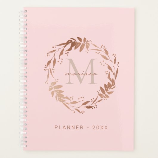 Chic Blush Roze Rose Gold Custom Monogram Planner (Voorkant)