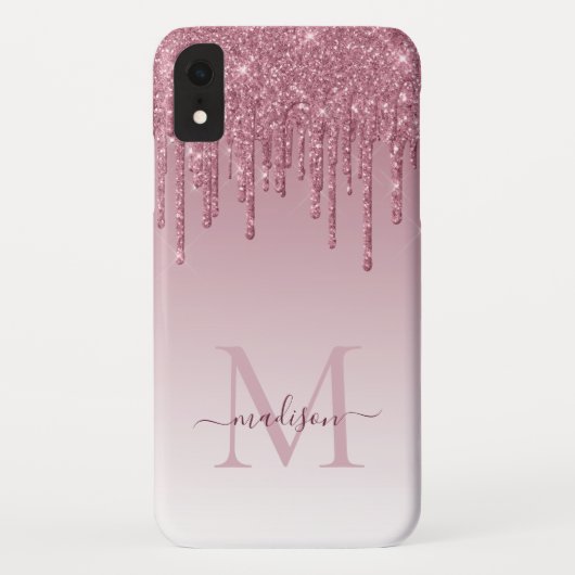 Chic Blush Roze Rose Gold Glitter Sparkle Monogram Case-Mate iPhone Case (Achterkant)