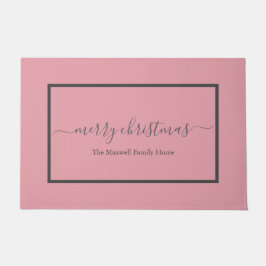Chic blush roze script familienaam Kerstmis Deurmat