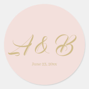 Chic blush roze script monogram bruiloft gunt ronde sticker