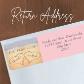 Chic Blush Roze Strand Bruiloft 2 Hart Zand Etiket