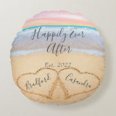 Chic Blush Roze Strand Koppels Harten Zand  Rond Kussen (Voorkant)