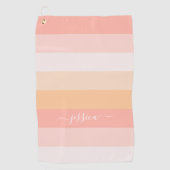 Chic blush roze striped scriptnaam golfhanddoek (Voorkant)