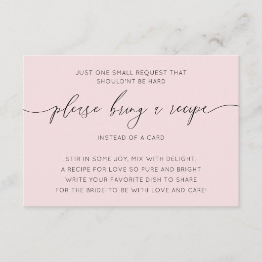 Chic Blush Roze Vrijgezellenfeest Recept Informatiekaartje (Voorkant)