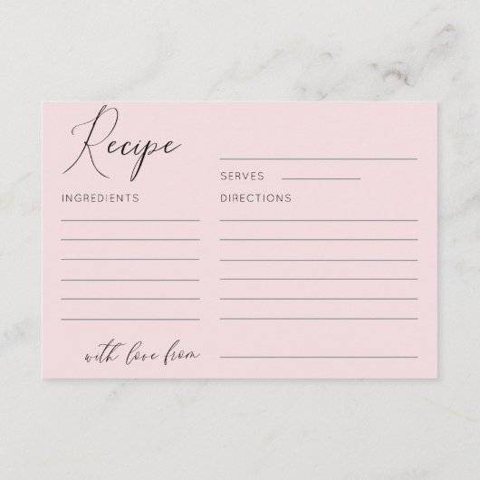 Chic Blush Roze Vrijgezellenfeest Recept Informatiekaartje (Achterkant)
